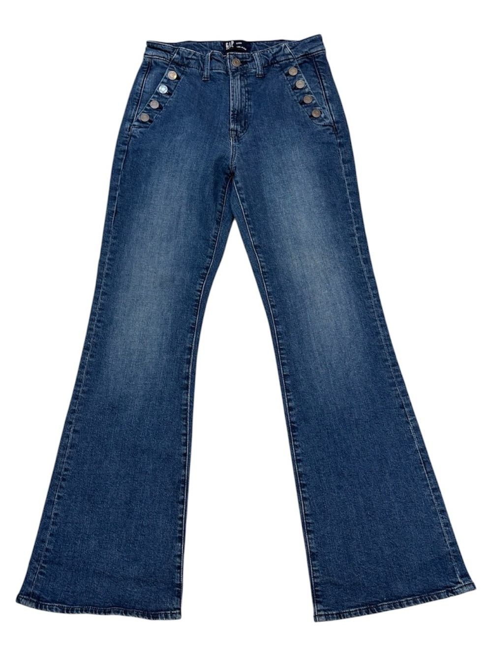 GAP High Rise 70s Flare Jeans Size 6 28R Sailor Retro Boho Medium Wash Denim